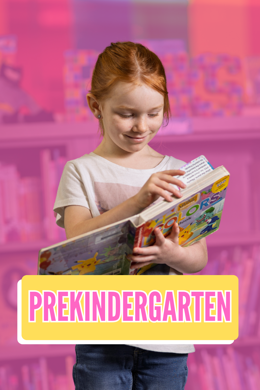 Pre-K student reading a book